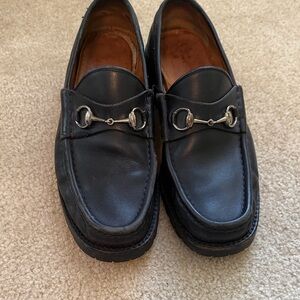 Black Leather Bit Loafers - Men